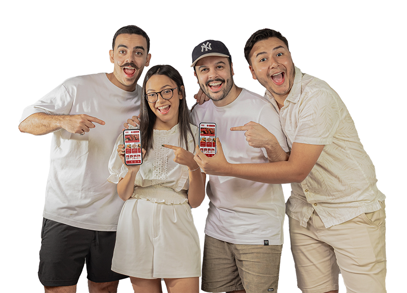 Pessoas felizes com pratos